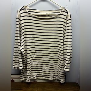 L.L. Bean Cream and Black Striped Boat Neck 3/4 Length sleeves plus size 3X